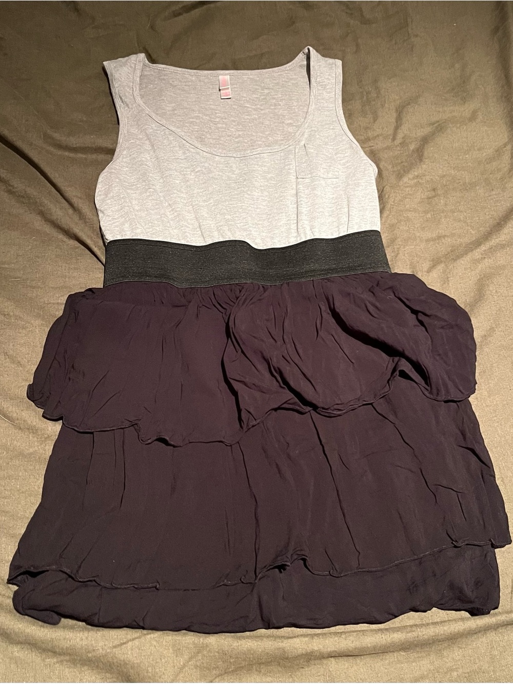 Xhilaration Gray Tank Top with Dark Purple Tiered Skirt Dress